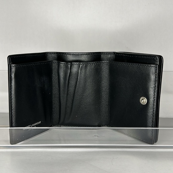 09 Saint Lauren 2019 Compact Trifold Black Calfskin Leather Unisex Wallet - Picture 6 of 11
